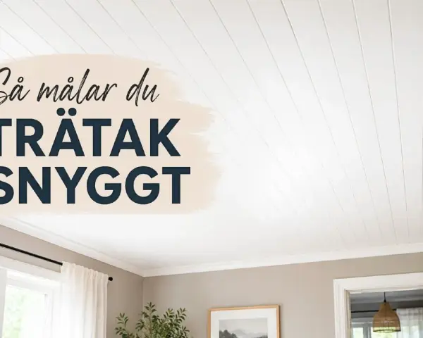 Så målar du träytor snyggt med struktur. Ett vitt träpanelstak som ger rummet ljus och rymd.